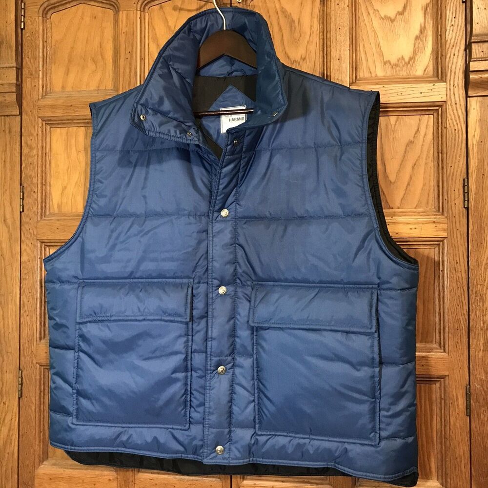 Haband Quilted Nylon Puffer Vest Men's 2XL Blue Hook & Loop Pockets Snap Front